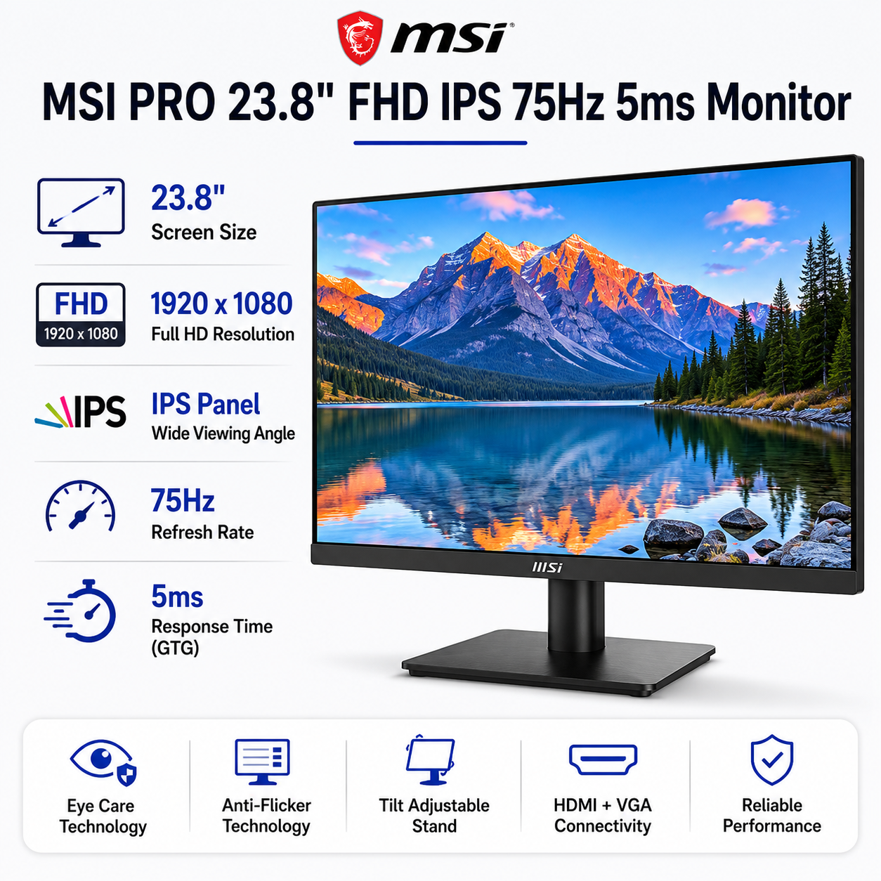 MSI PRO MP242 23.8" FHD IPS 75Hz 5ms Monitor (PRO-MP242)