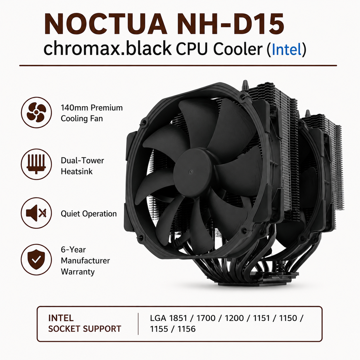 NOCTUA NH-D15 Chromax Black CPU Cooler (NH-D15-CHROMAX.BLACK)