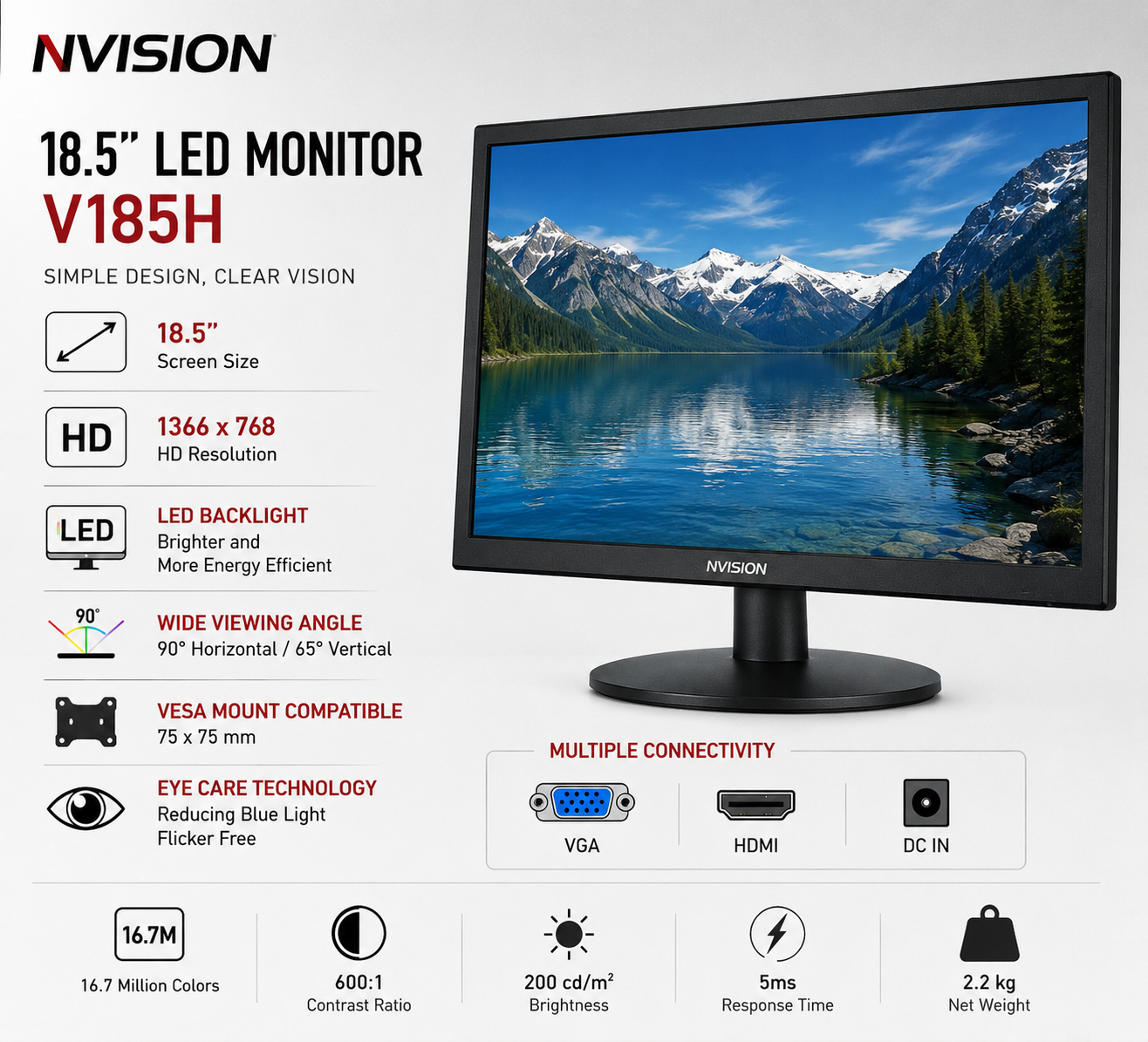 NVISION 18.5" LED Monitor V185H (V185H)