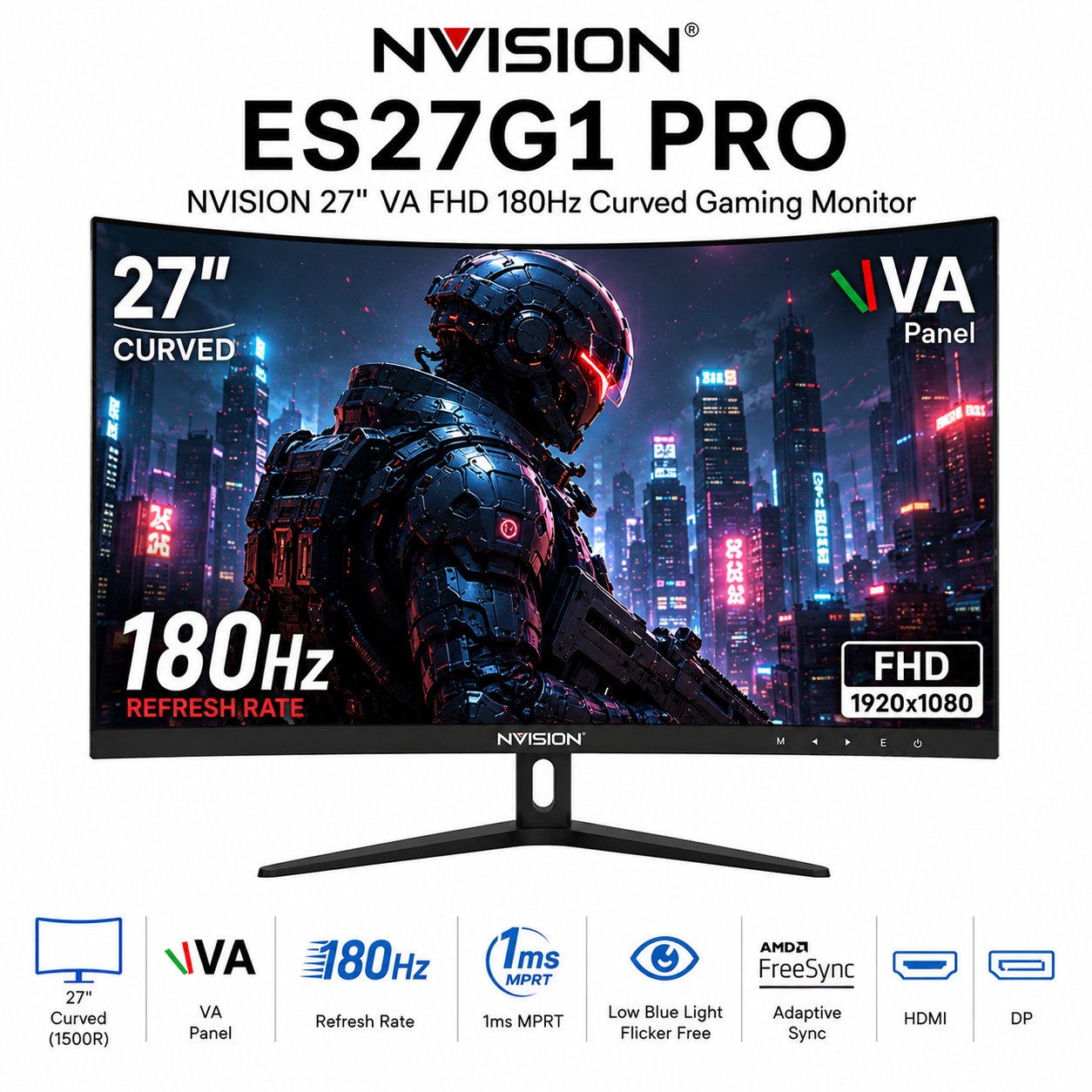 NVISION 27" VA FHD 180Hz Curved Gaming Monitor ES27G1 Pro (ES27G1PRO)