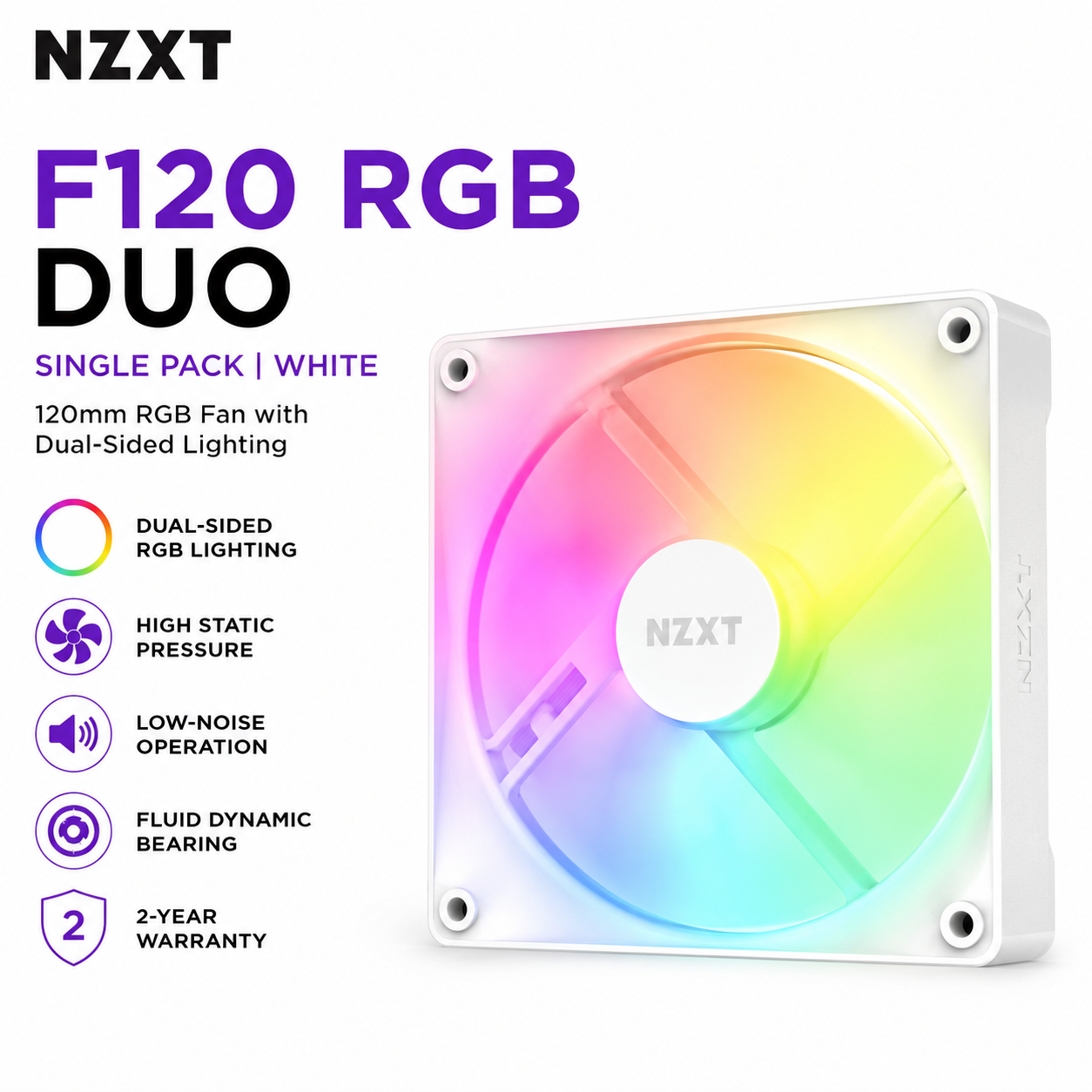 NZXT F120 RGB Duo Single Pack White (RF-D12SF-W1)