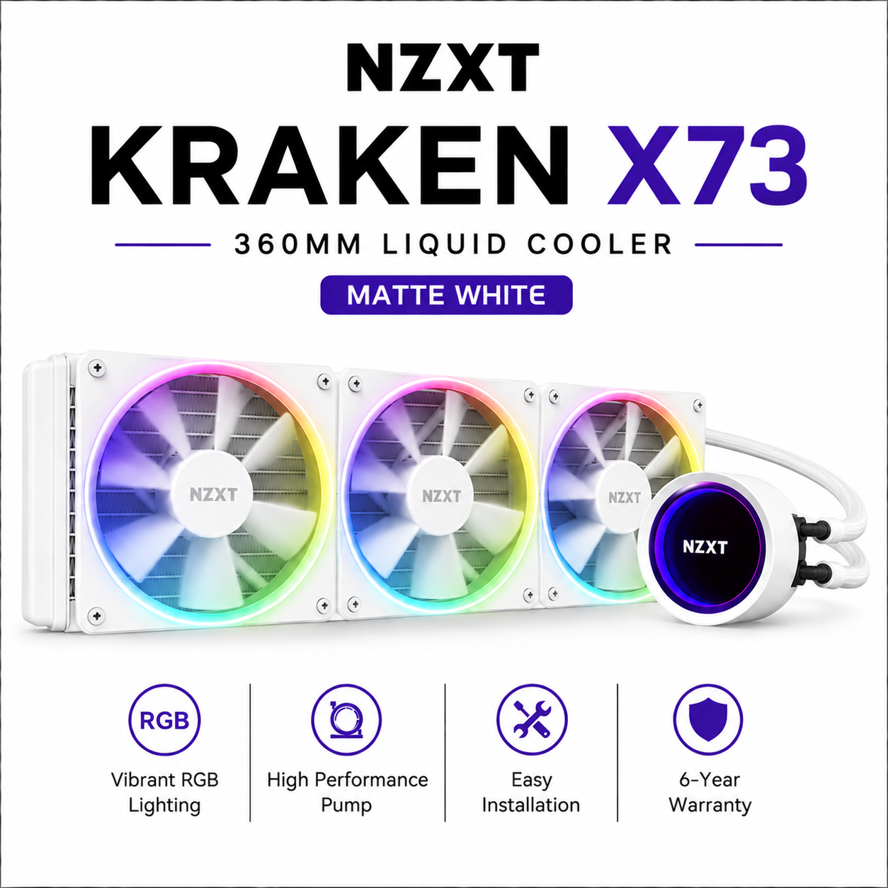 NZXT Kraken X73 RGB 360mm AIO Liquid Cooler - matte white (RL-KRZ63-RW)