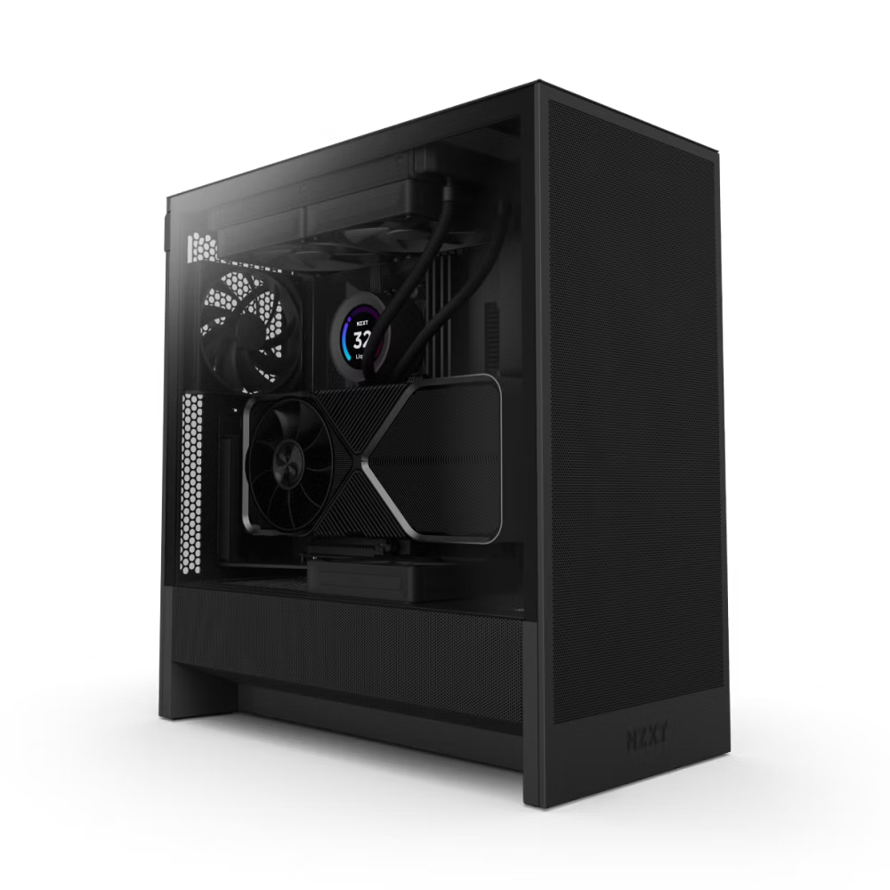 NZXT H5 Flow Black - Matte Black, Compact Mesh Mid Tower Airflow Case, Mini-ITX, Micro-ATX, ATX, and EATX (Up to 272mm), Includes 2x F120Q non RGB Fans