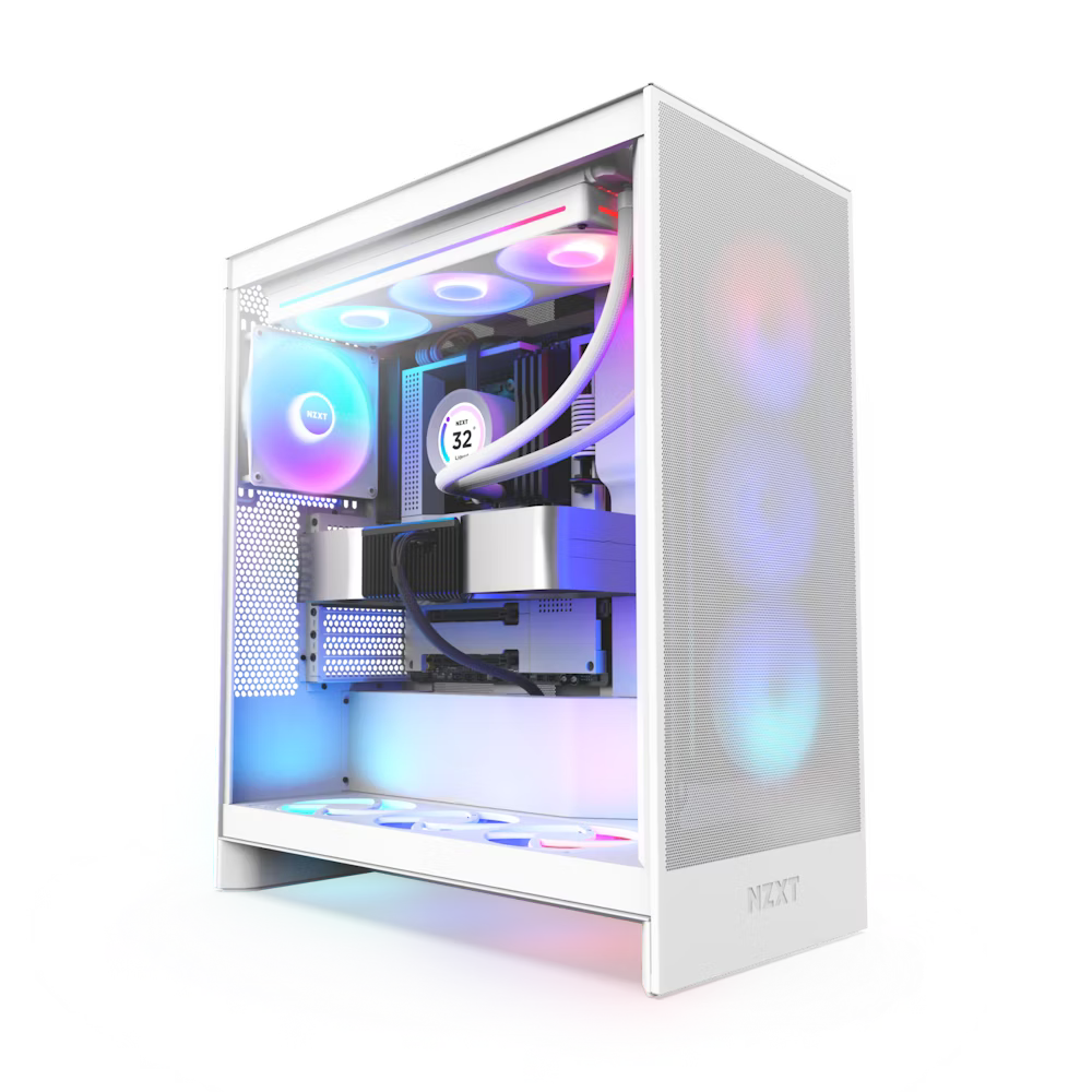 NZXT H7 Flow RGB - White , ATX Mid-Tower with RGB Fans (3x F140 RGB Core Fan + 1x F120Q Air Flow Fan)