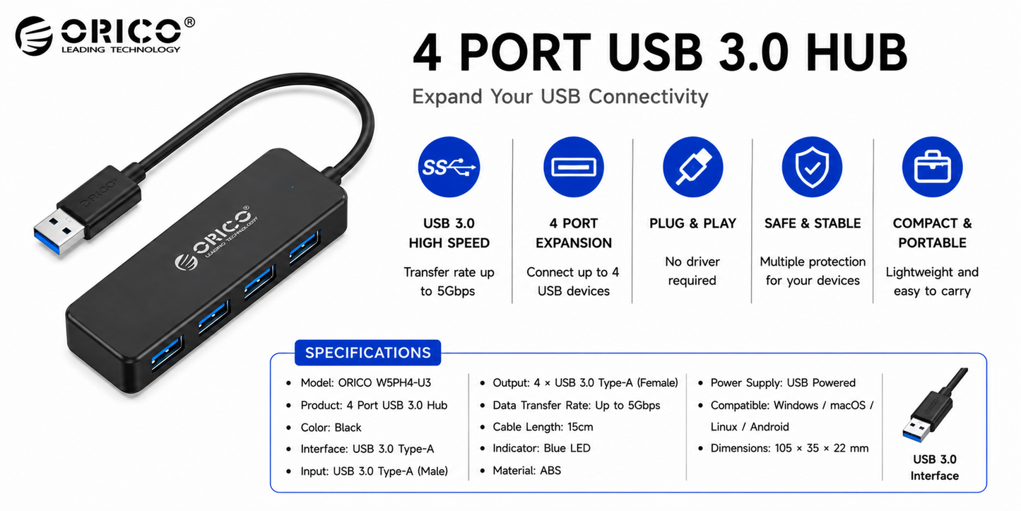 ORICO USB HUB BLACK (U32L-GY-BP)
