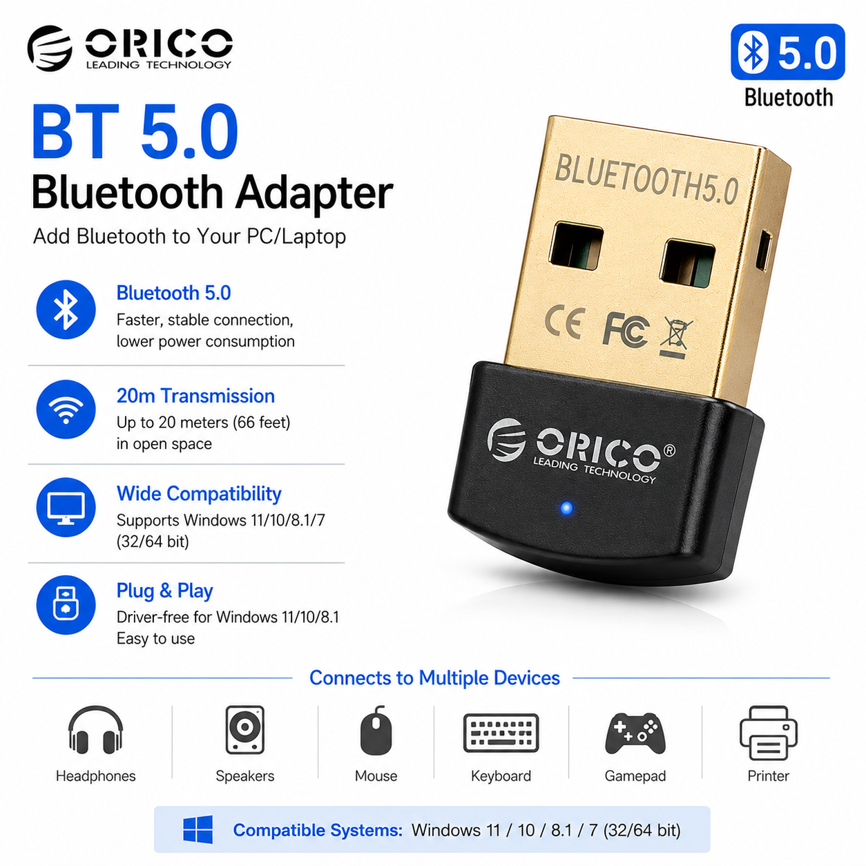 Orico BT 5.0 Bluetooth Adapter (2588US3-V1-BK-BP)