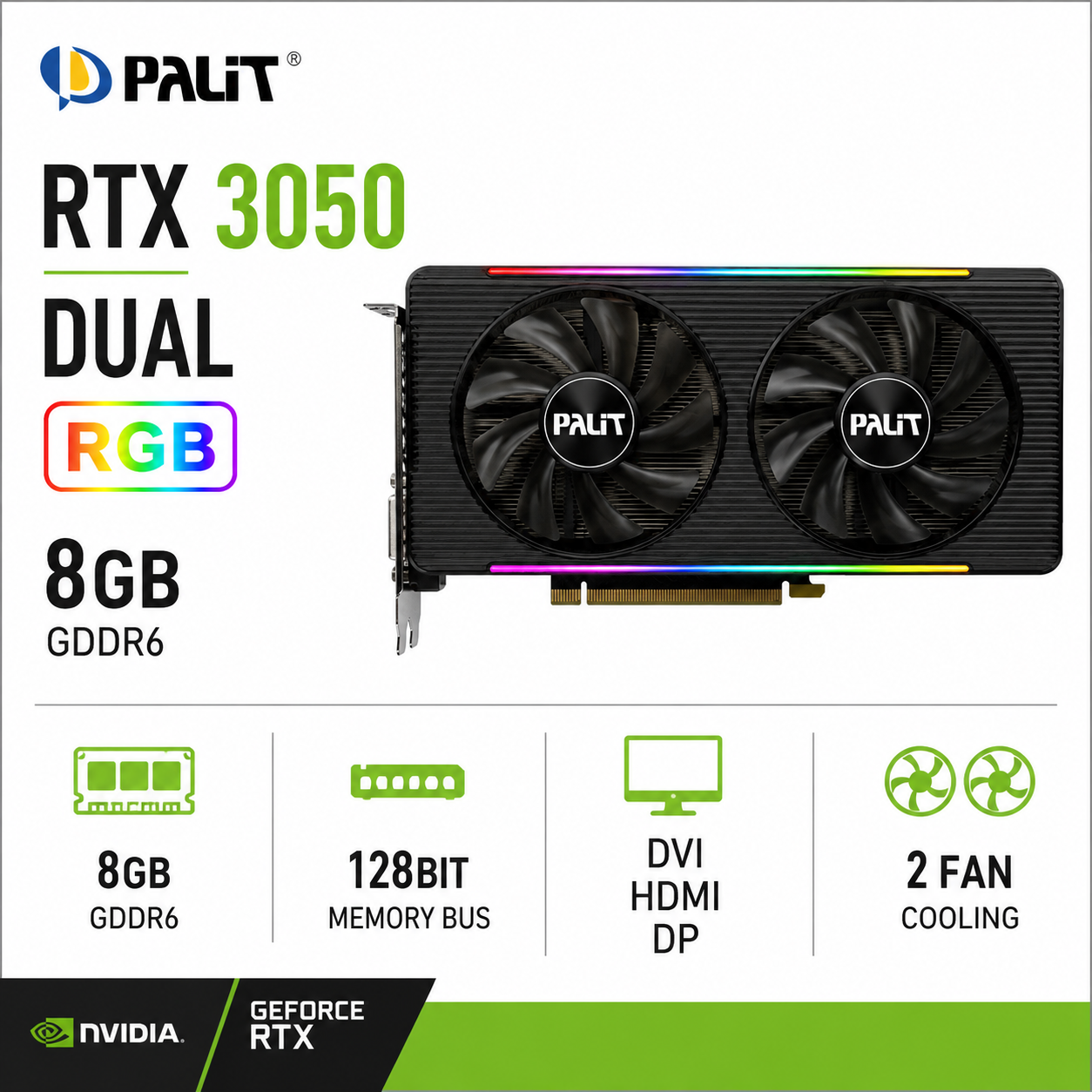 Palit RTX 3050 Dual 8GB Graphics Card