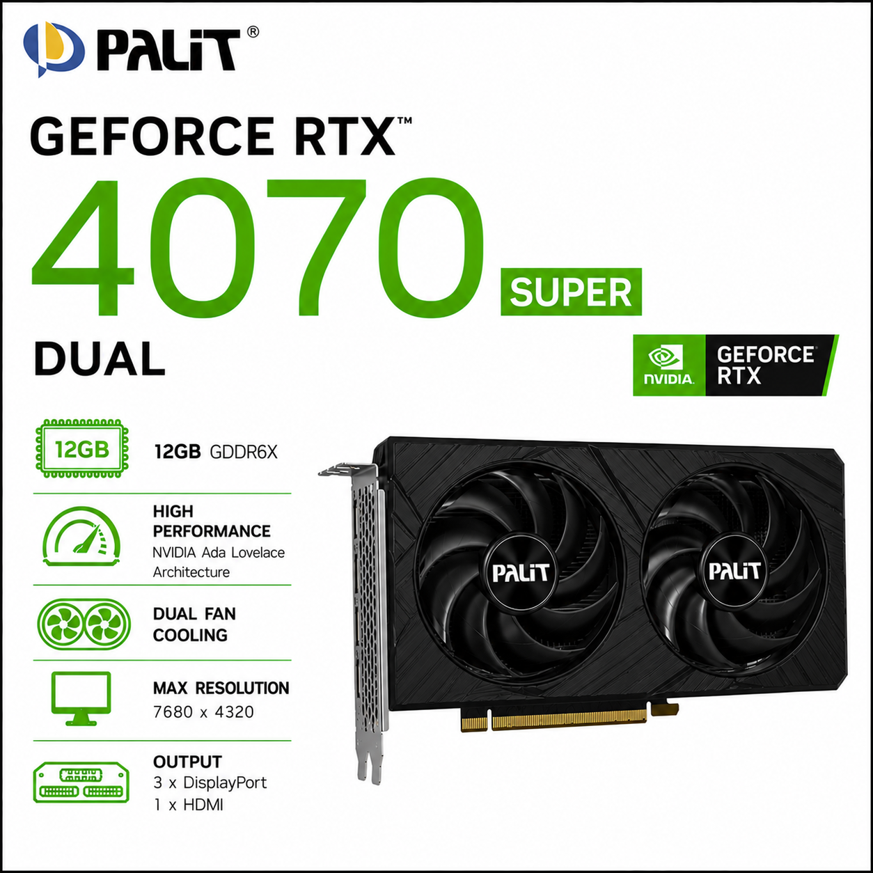 Palit GeForce RTX 4070 SUPER Dual 12GB (NE63050019P1-190AD)