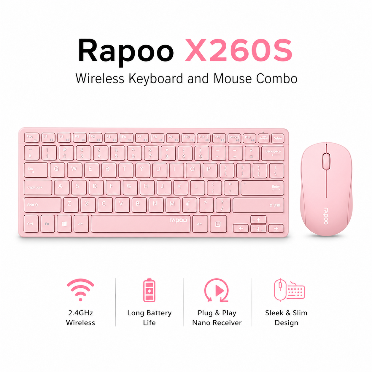 Rapoo X260S Wireless Keyboard and Mouse Combo pink (X260SW)