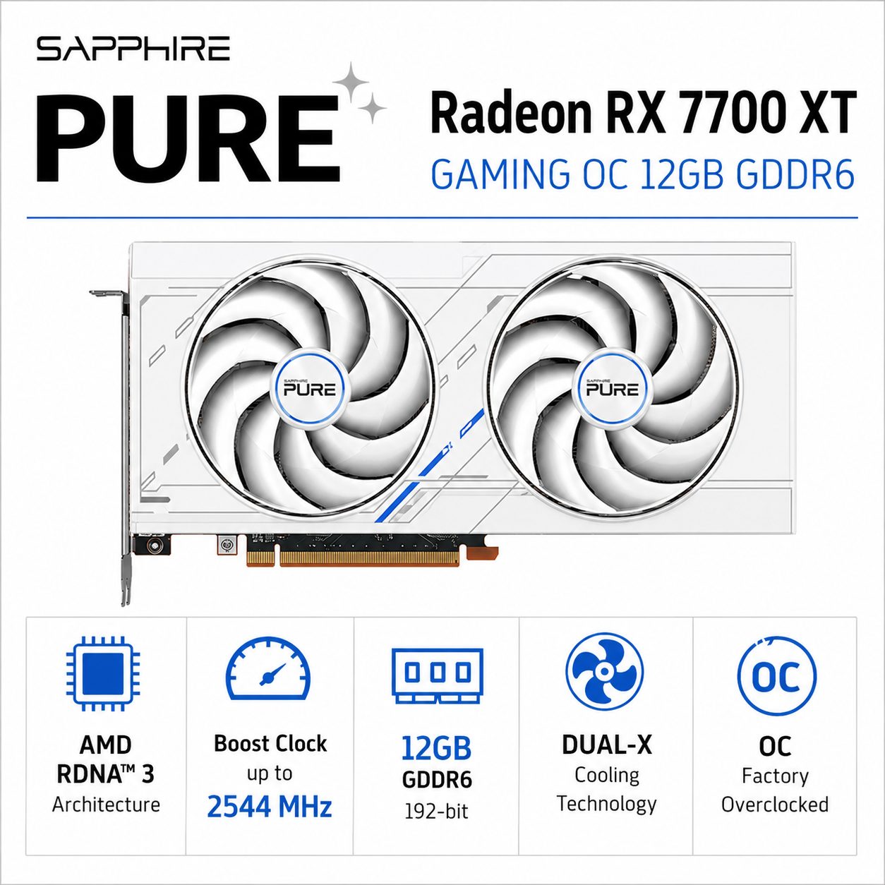 SAPPHIRE Radeon RX7700 XT PURE GAMING OC 12GB GDDR6 (11335-03-20G)