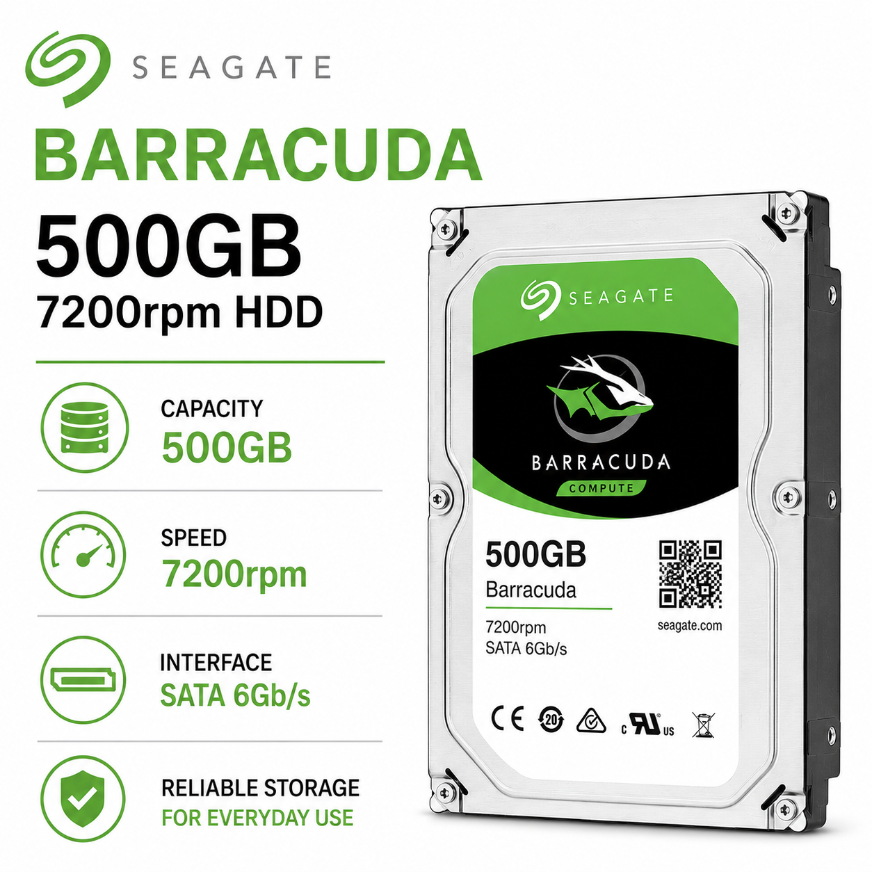 SEAGATE Barracuda 500GB 7200rpm HDD (ST4000DM004)