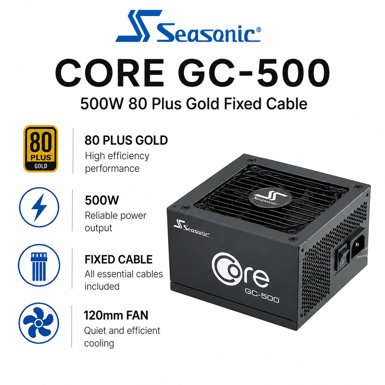 SEASONIC Core GC-500 - 500W 80 Plus Gold Fixed Cable (SSR-BM850)