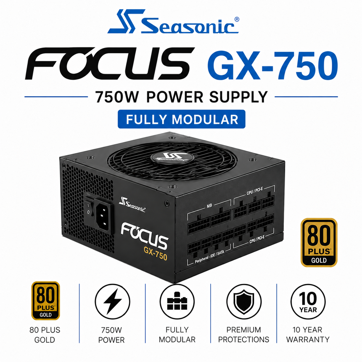 SEASONIC Focus GX-750 - 750W 80 Plus Gold Fully Modular (SSR-650FX)
