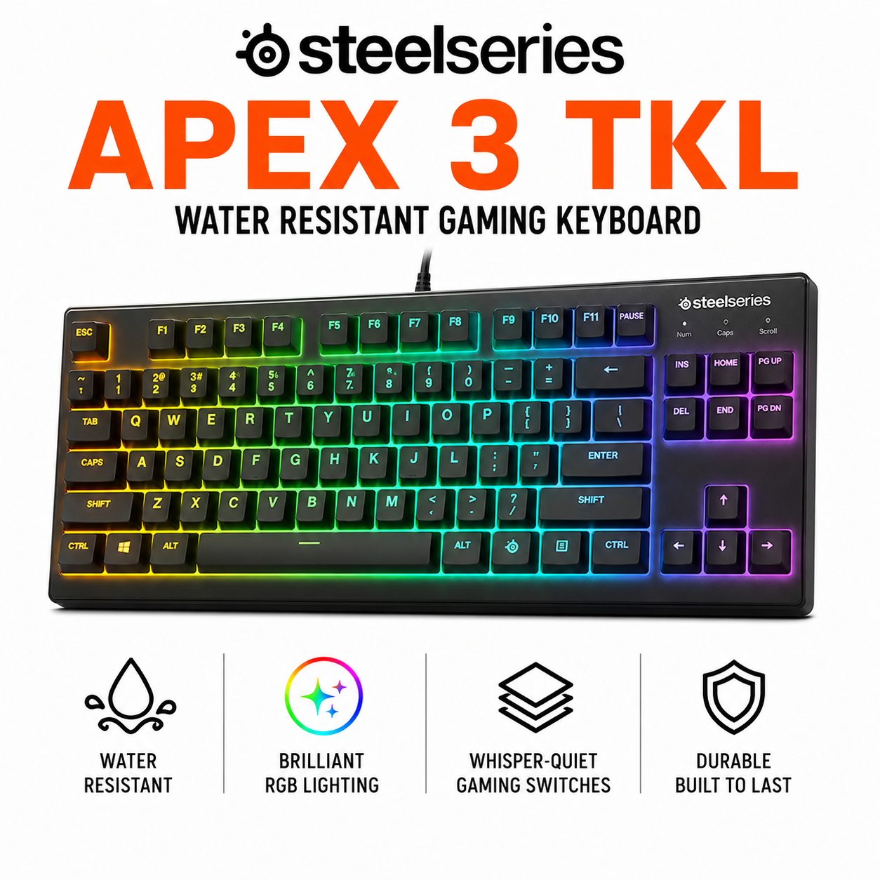STEELSERIES APEX 3 TKL WATER RESISTANT GAMING KEYBOARD (64831)