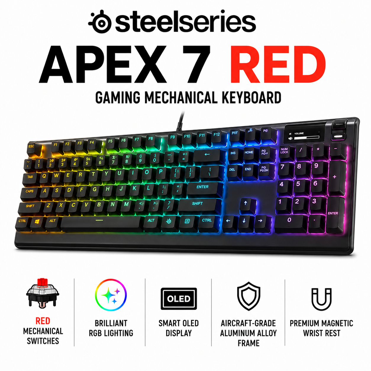 STEELSERIES APEX 7 RED GAMING MECHANICAL KEYBOARD (64642)