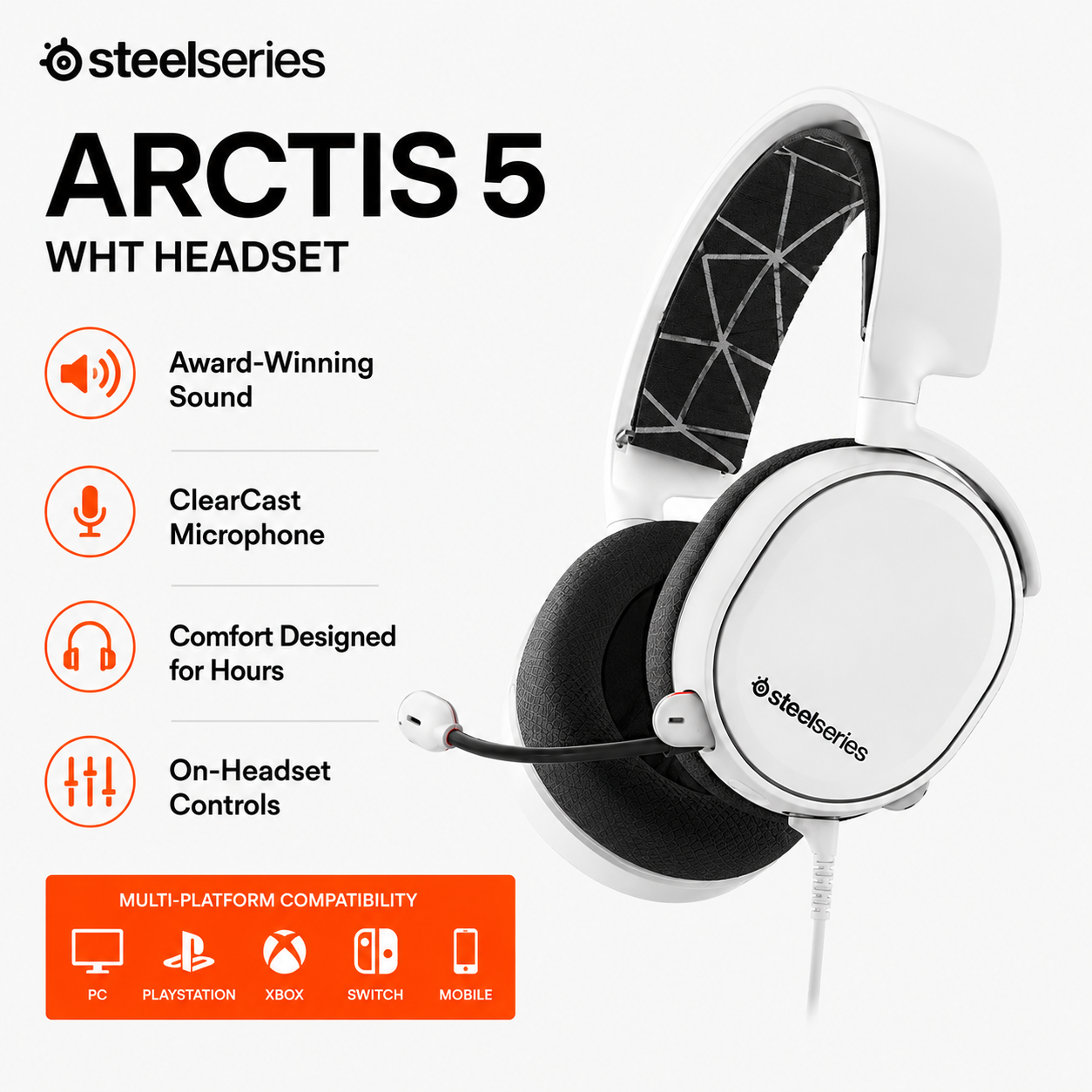 STEELSERIES ARCTIS 5 WHT HEADSET (61507)