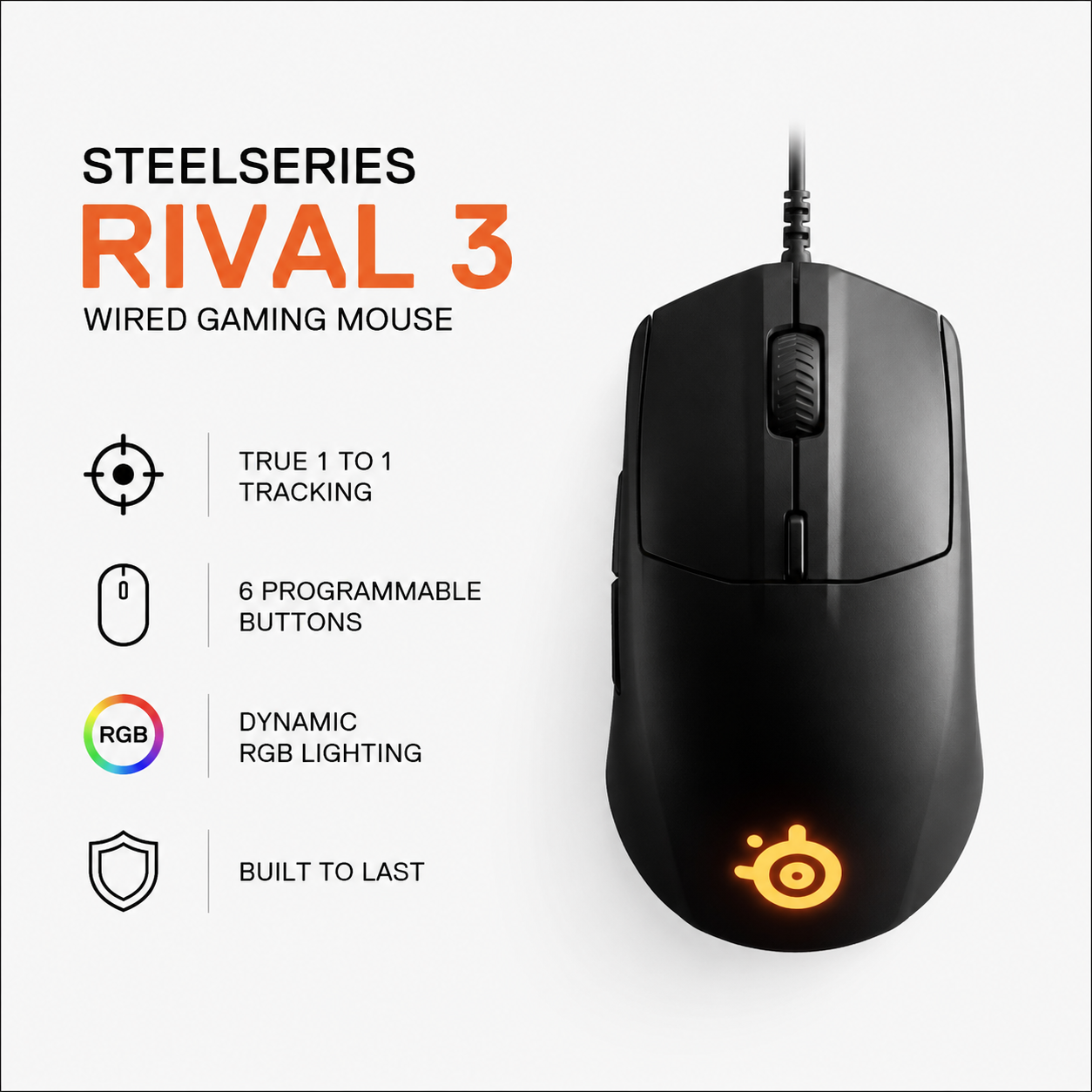 STEELSERIES RIVAL 3 WIRED GAMING MOUSE (62513)