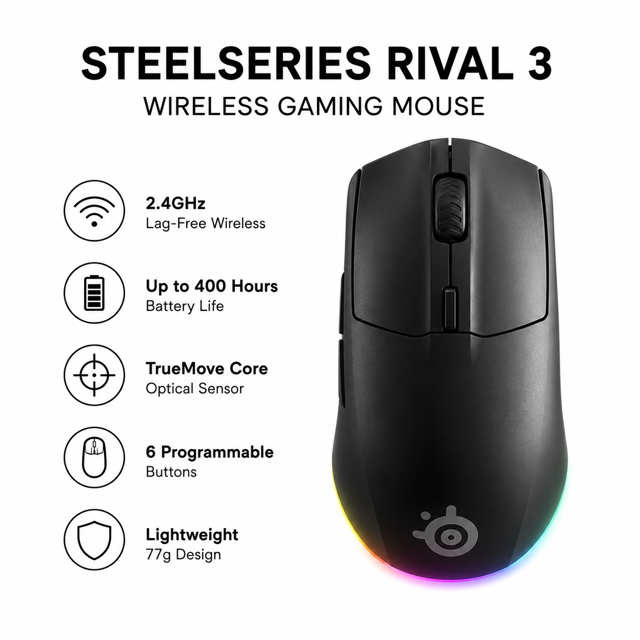 STEELSERIES RIVAL 3 WIRELESS GAMING MOUSE (62521)