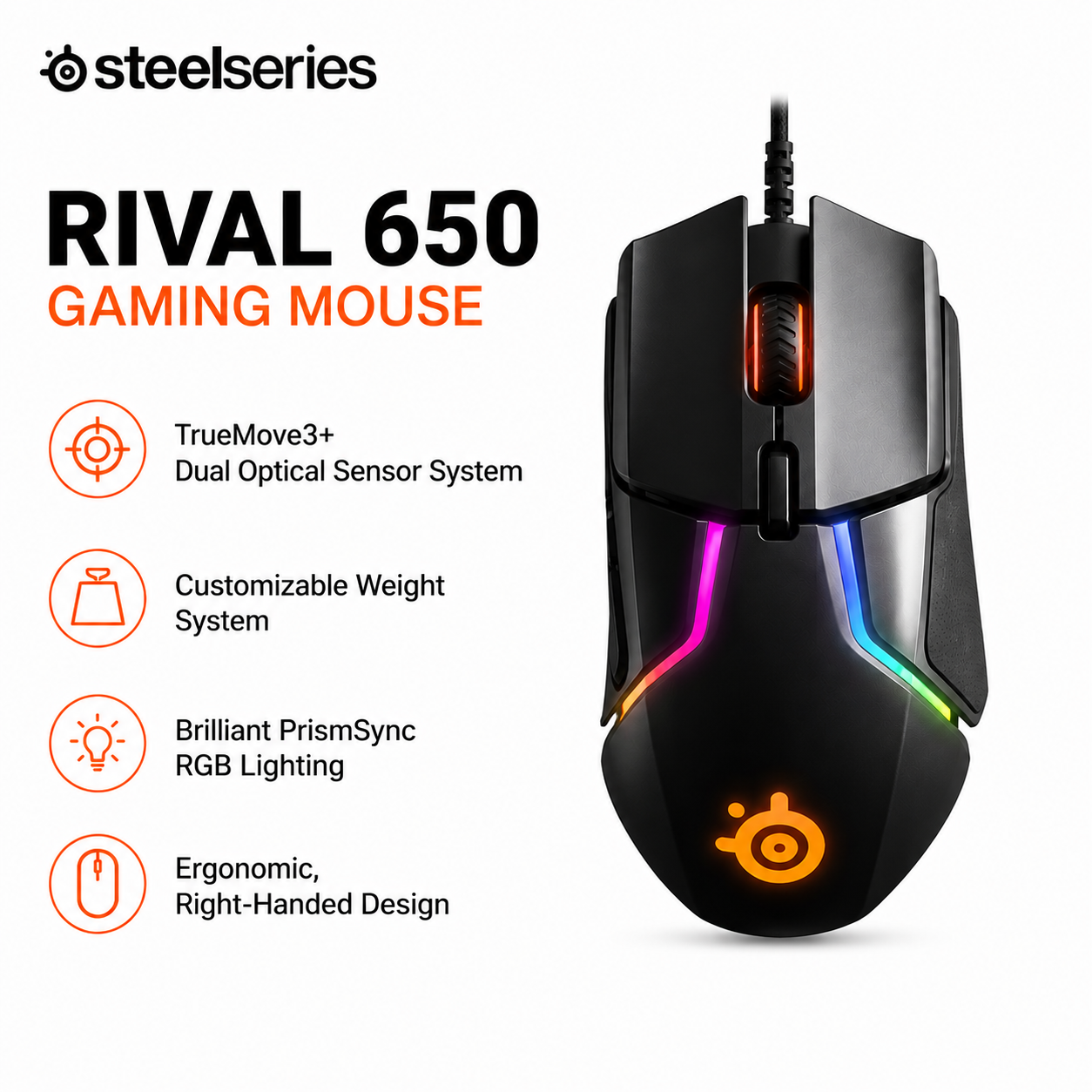 STEELSERIES RIVAL 650 GAMING MOUSE (62456)