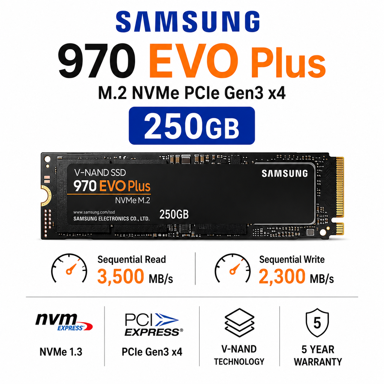 Samsung 970 EVO Plus M.2 250GB NVME PCIe Gen3 x4 (MZ-V7S250BW)