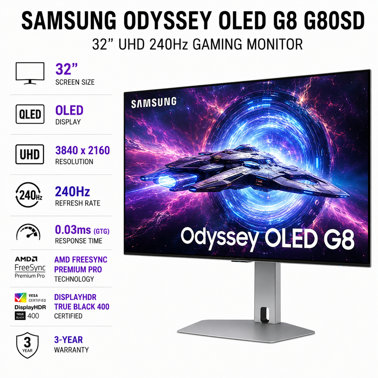 Samsung Odyssey OLED G8 32" G80SD UHD 240Hz Gaming Monitor (LS32DG802SEXXP)