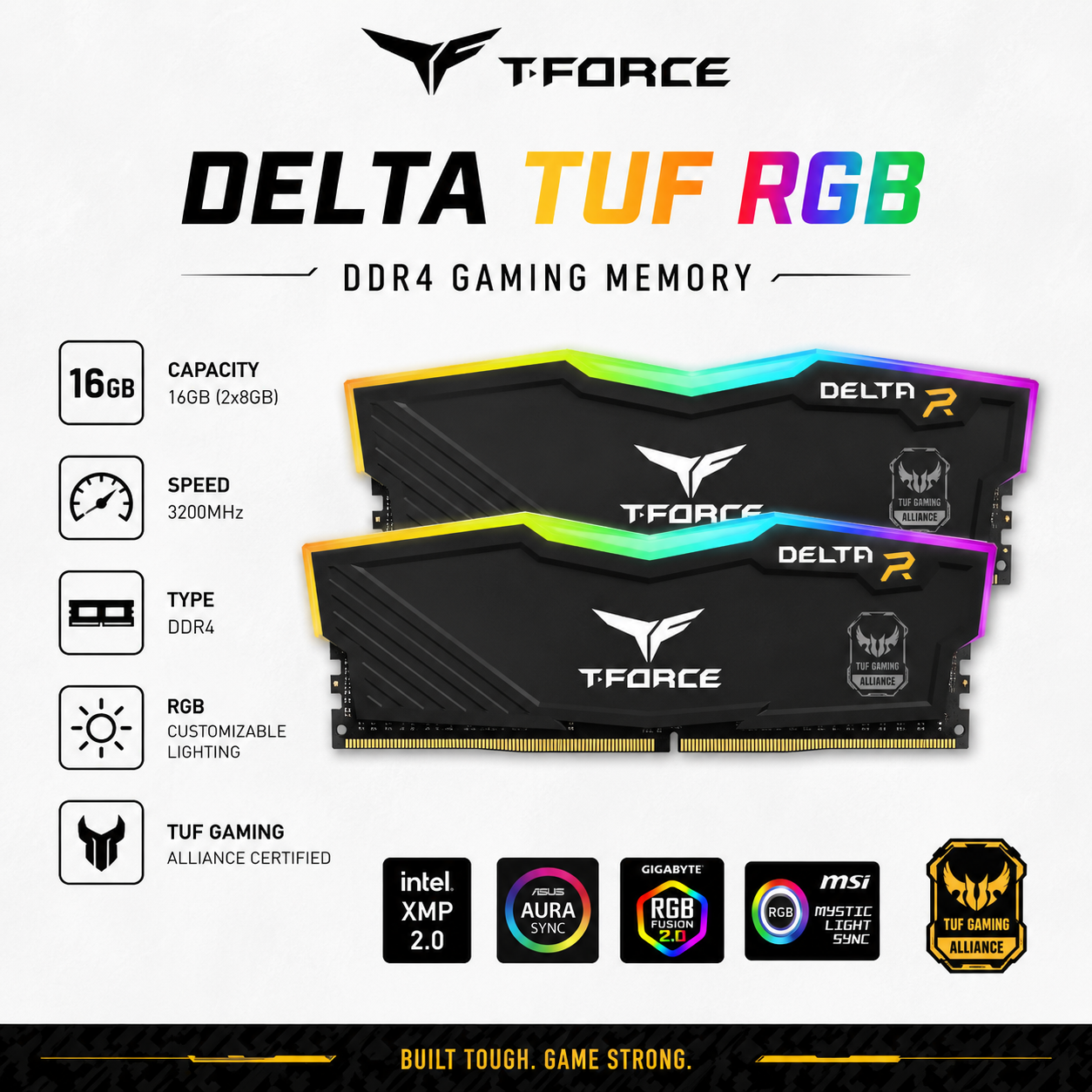 TEAM T-FORCE DELTA TUF RGB 16gb (2x8gb) 3200MHz DDR4 - black (TF9D416G3600HC18JDC01)