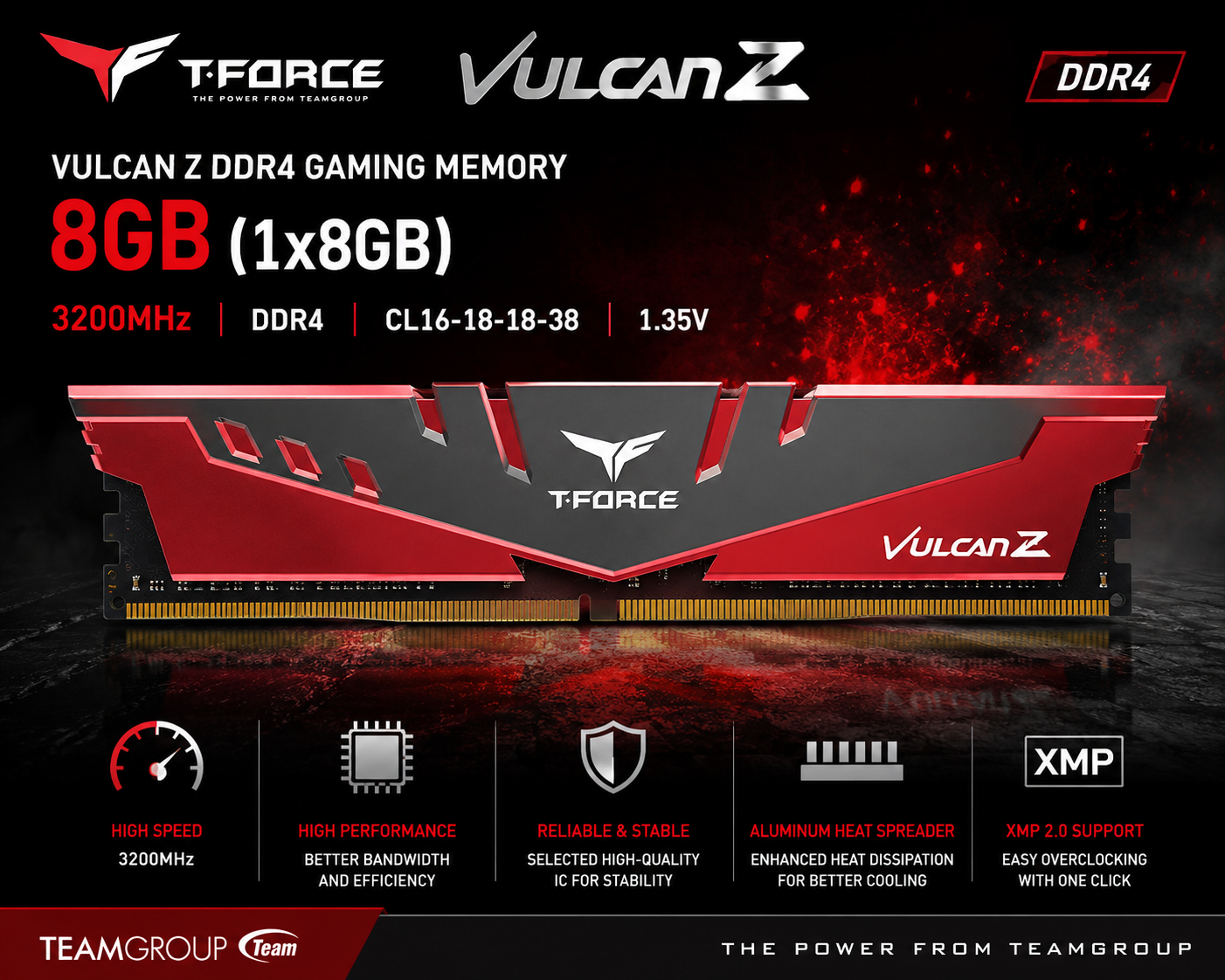 TEAM T-FORCE VULCAN Z 8gb (1x8gb) 3200MHz DDR4 RED/GRAY (TM8FP6001T0C101)