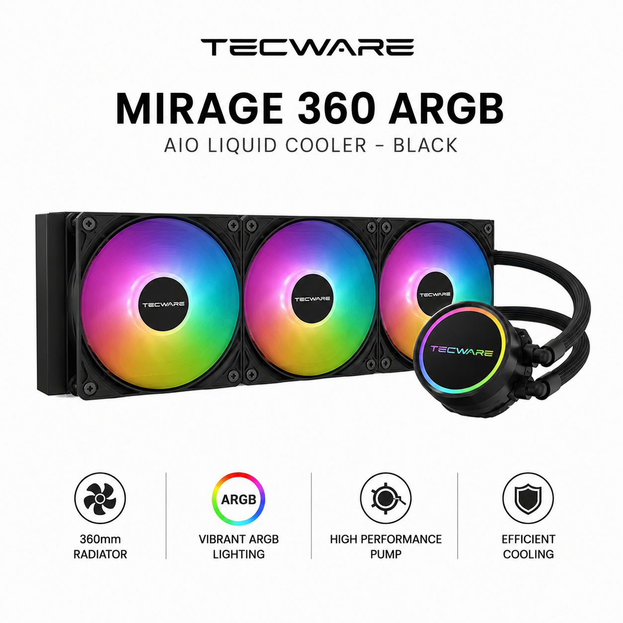 TECWARE Mirage 360 ARGB AIO Liquid Cooler - Black (TEC-MIR-360-ARGB-WH)