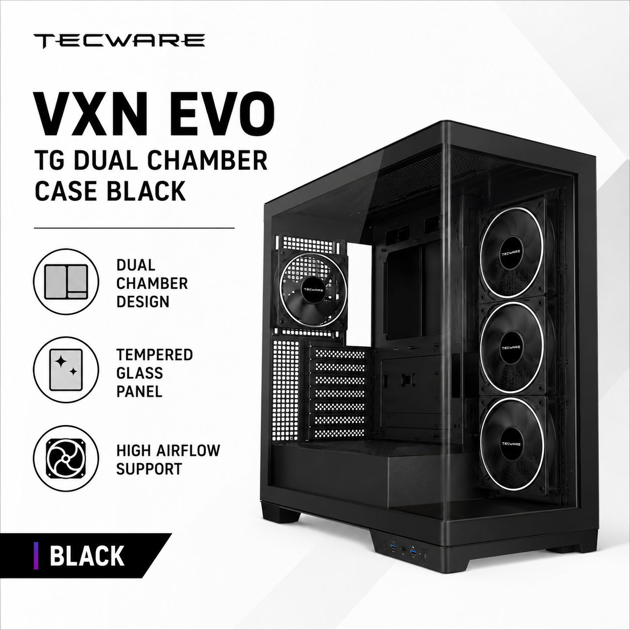 TECWARE VXN V2 TG DUAL CHAMBER CASE BLACK (TWCA-VXN-V2-BK)