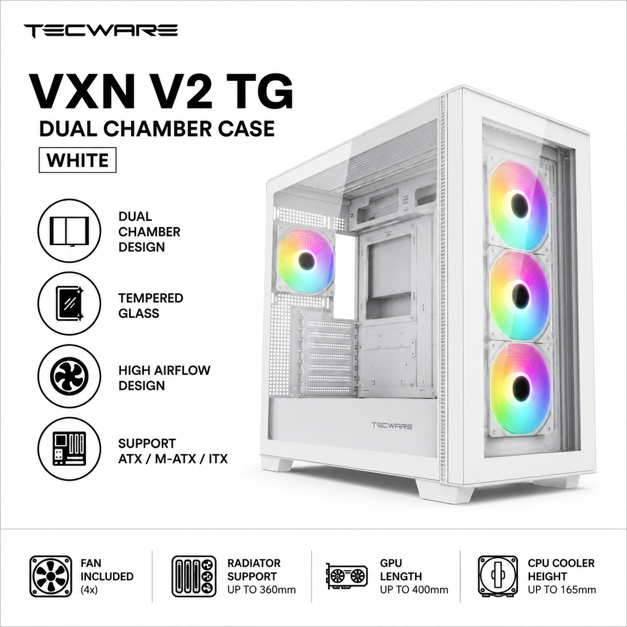 TECWARE VXN V2 TG DUAL CHAMBER CASE WHITE (TWCA-VXN-V2-WH)