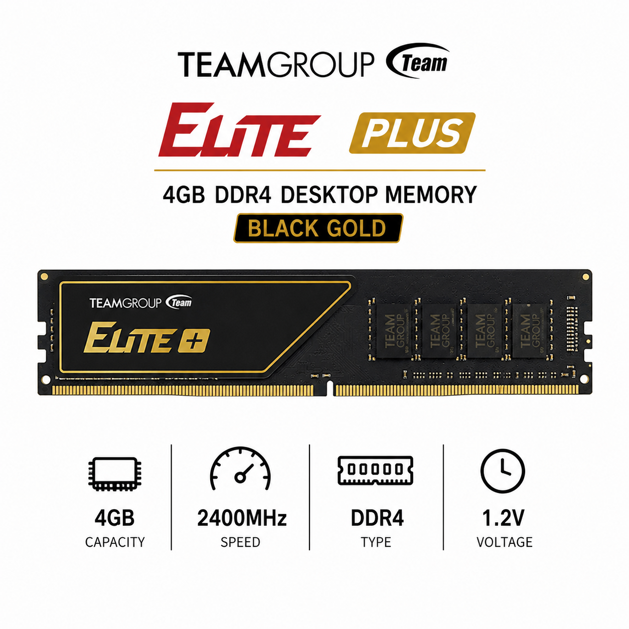 Team Elite Plus 4gb 1x4 Memory 2400mhz Ddr4 Black Gold (TPRD44G2400HC1601)