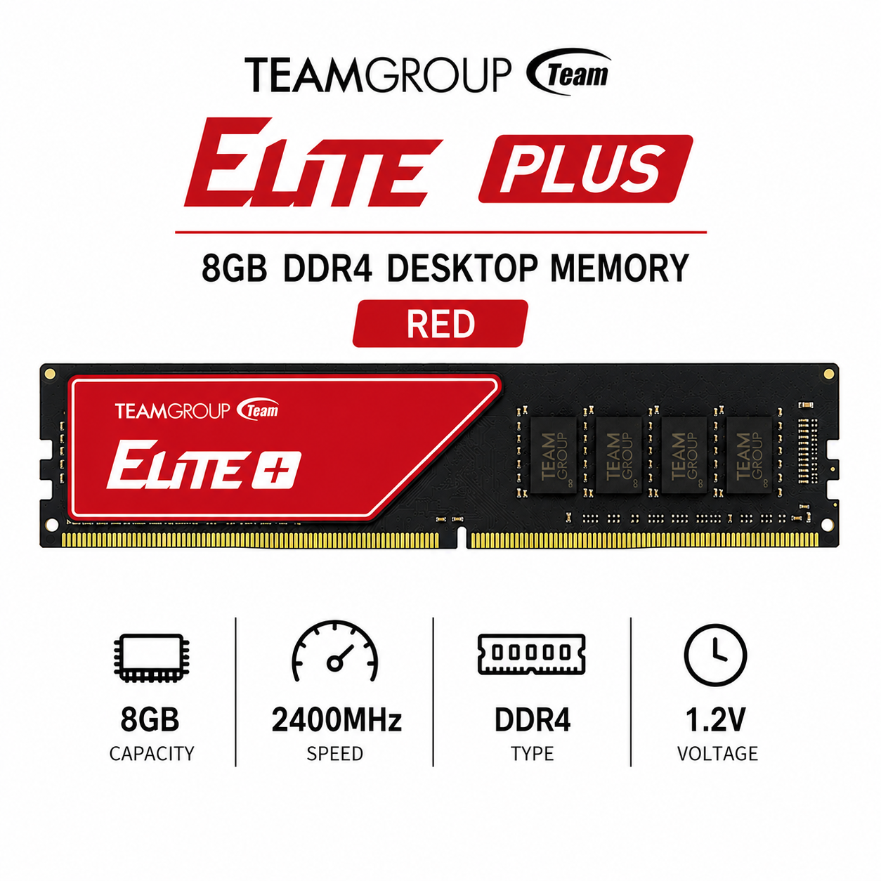 Team Elite Plus 8gb 1x8 Memory 2400mhz Ddr4 Red (TPD48G2666HC1901)