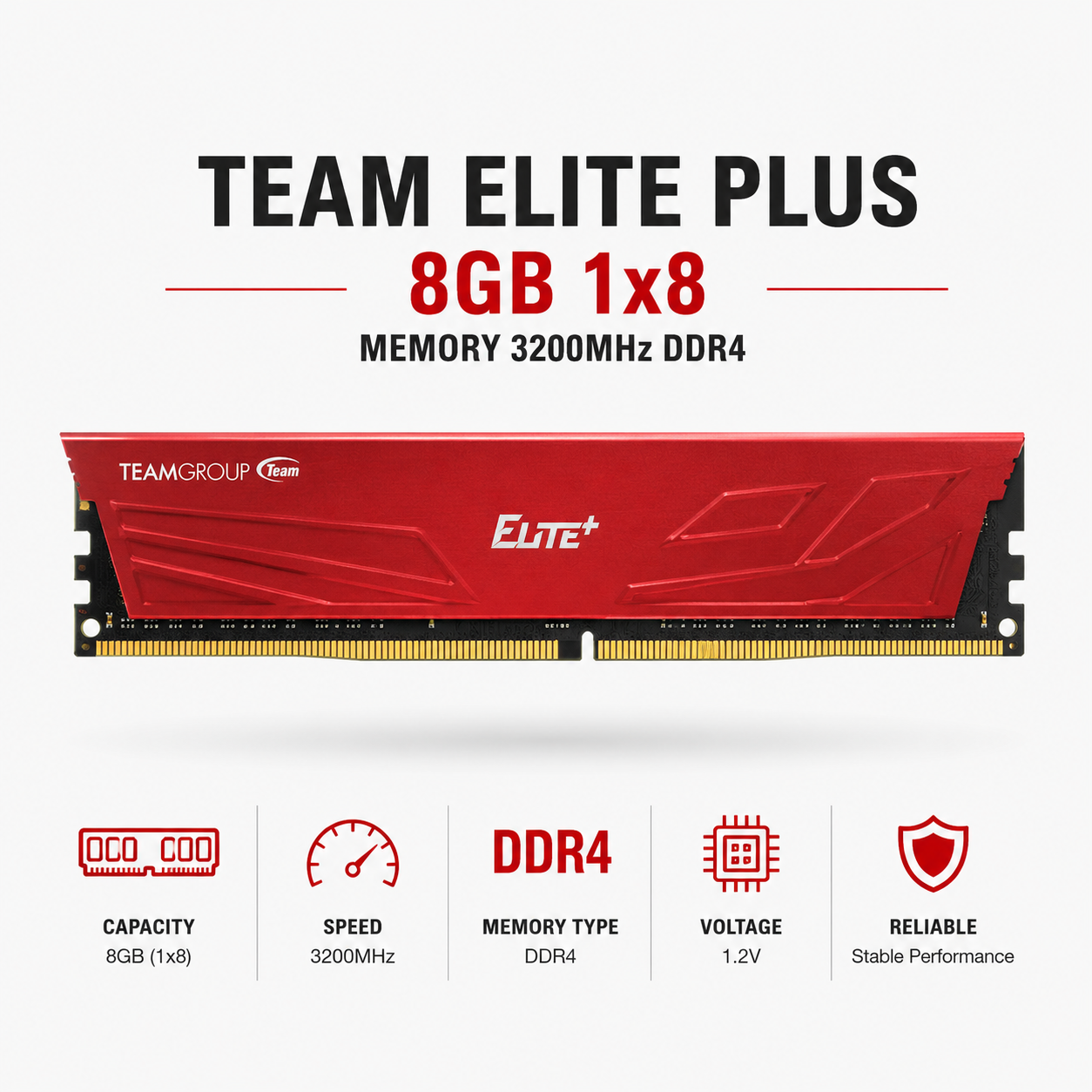 Team Elite Plus 8gb 1x8 Memory 3200mhz Ddr4 Red (TPD34G1600HC1101)