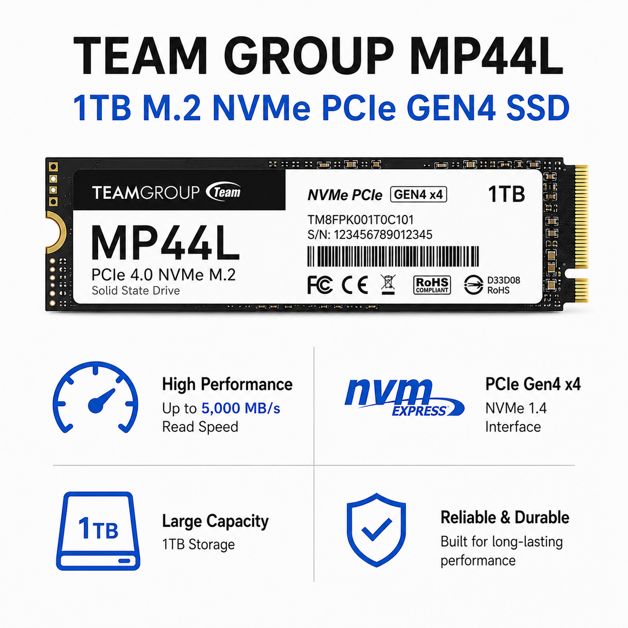 Team Group MP44L 1TB M.2 NVMe PCIe GEN4 SSD (TM8FPK002T0C101)