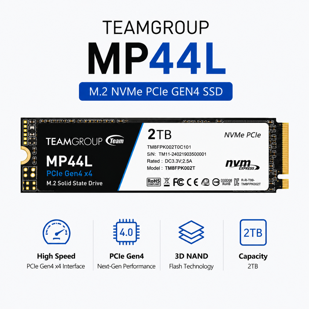 Team Group MP44L 2TB M.2 NVMe PCIe GEN4 SSD (TM8FPK500G0C101)