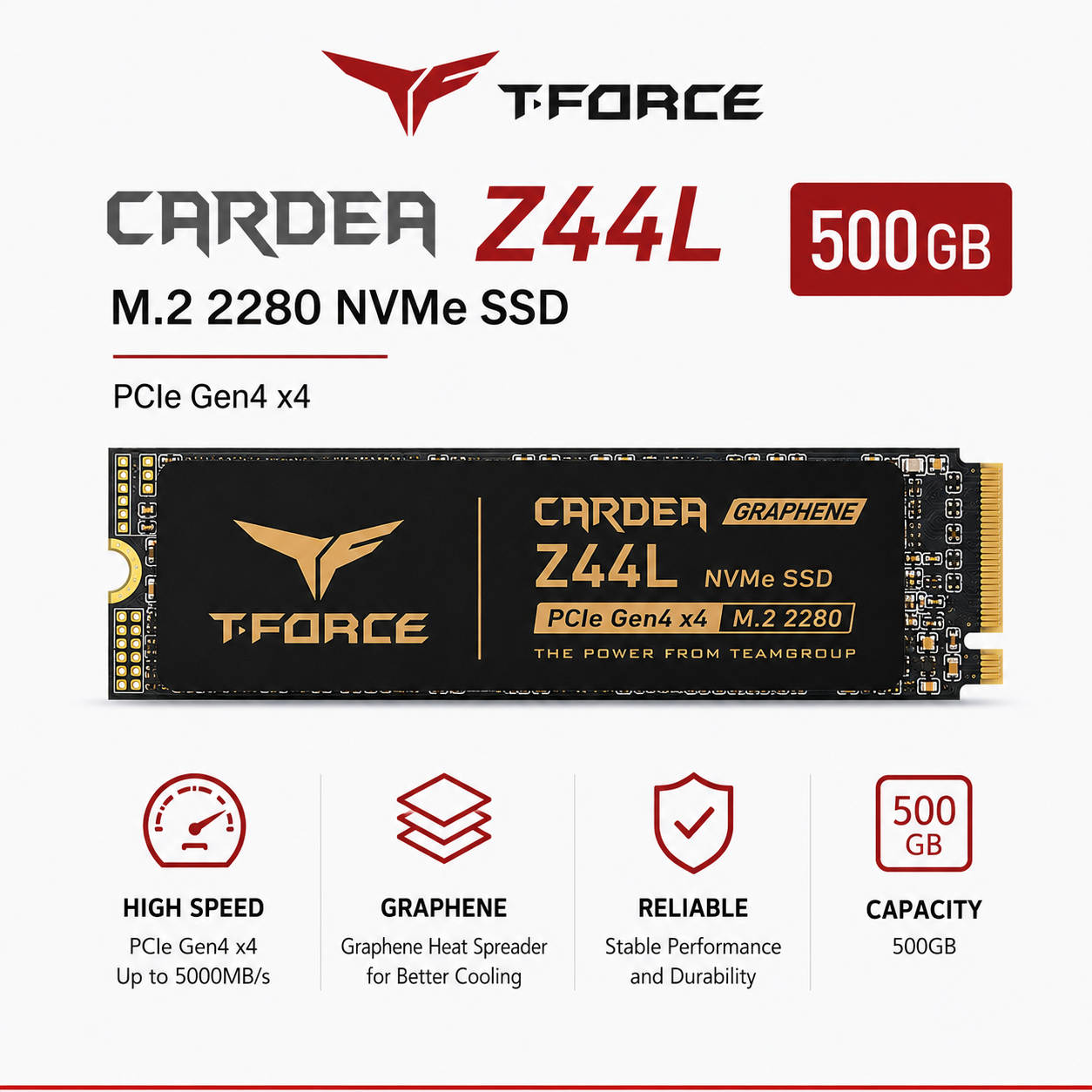 Team Tforce Cardea Z44L 500GB NVME SSD M.2 2280 (TDZAD416G3200HC16CDC01)