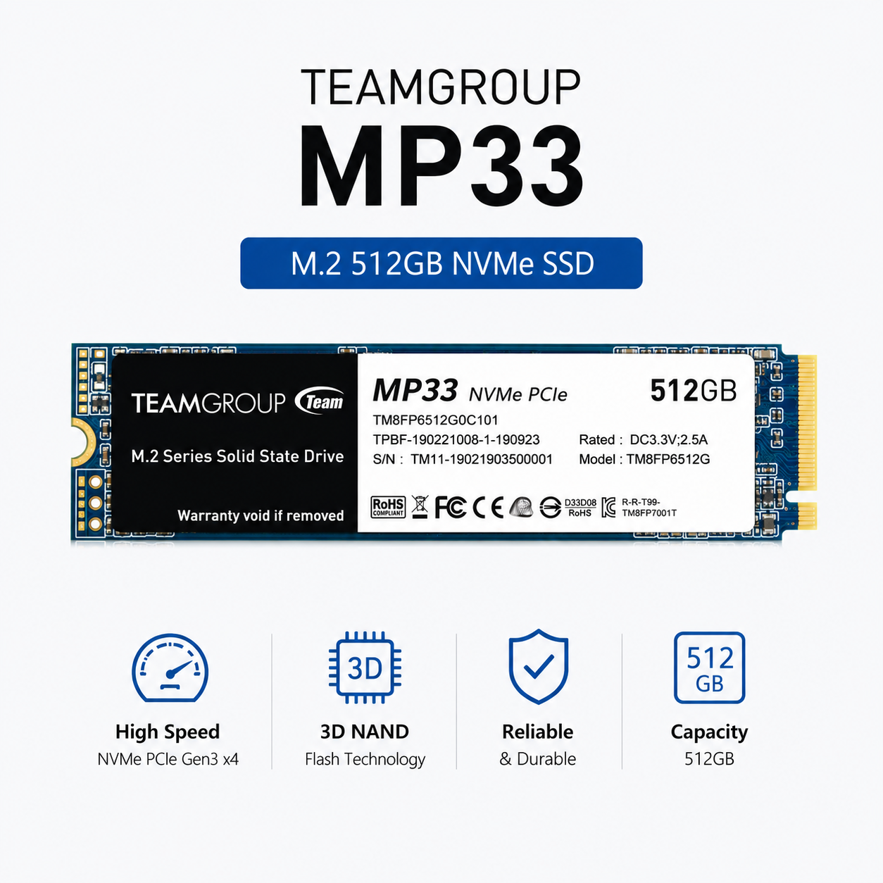 Teamgroup MP33 M.2 512GB NVME SSD (TM8FPD001T0C101)