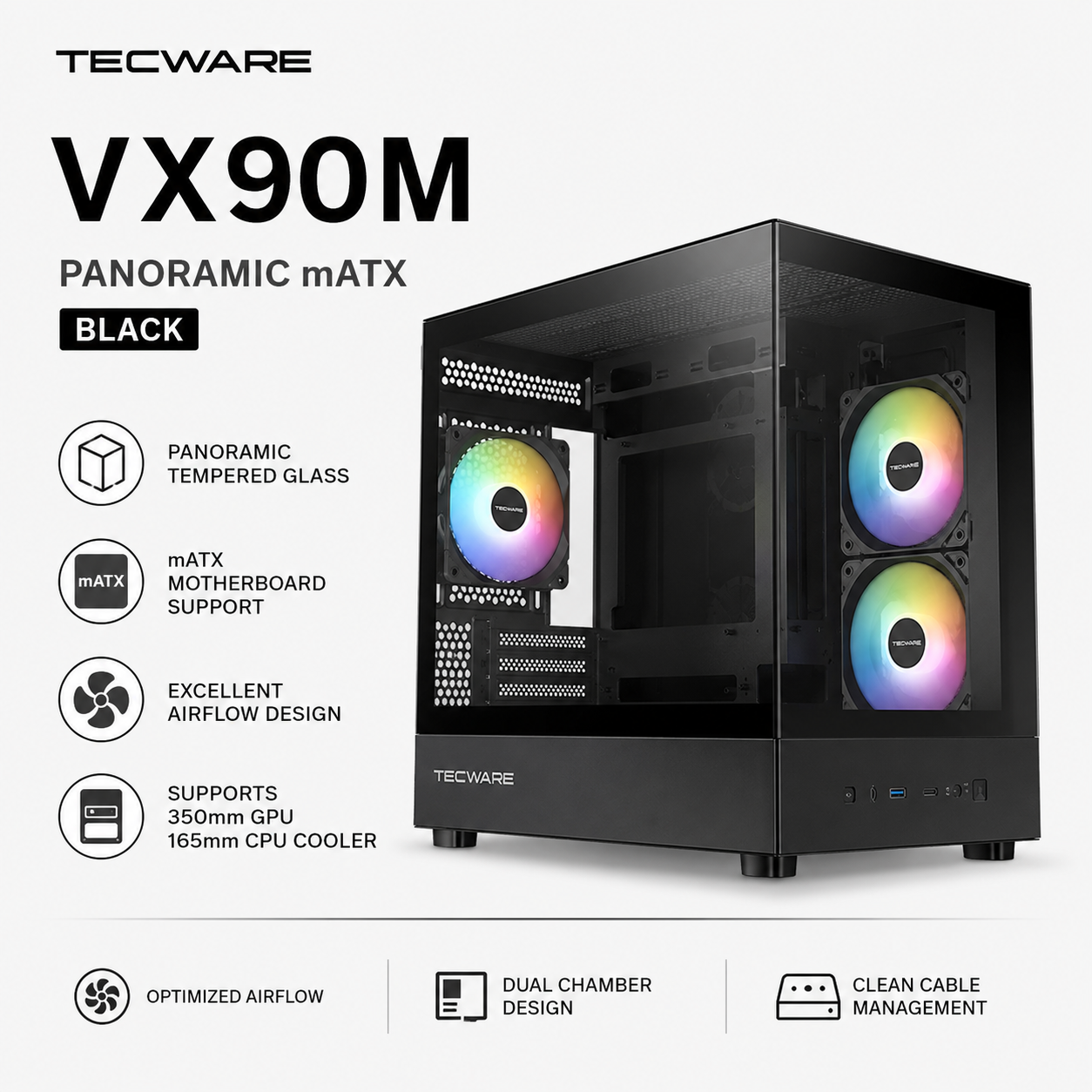 Tecware VX90M Panoramic mATX Black (TWCA-VX90M-BK)