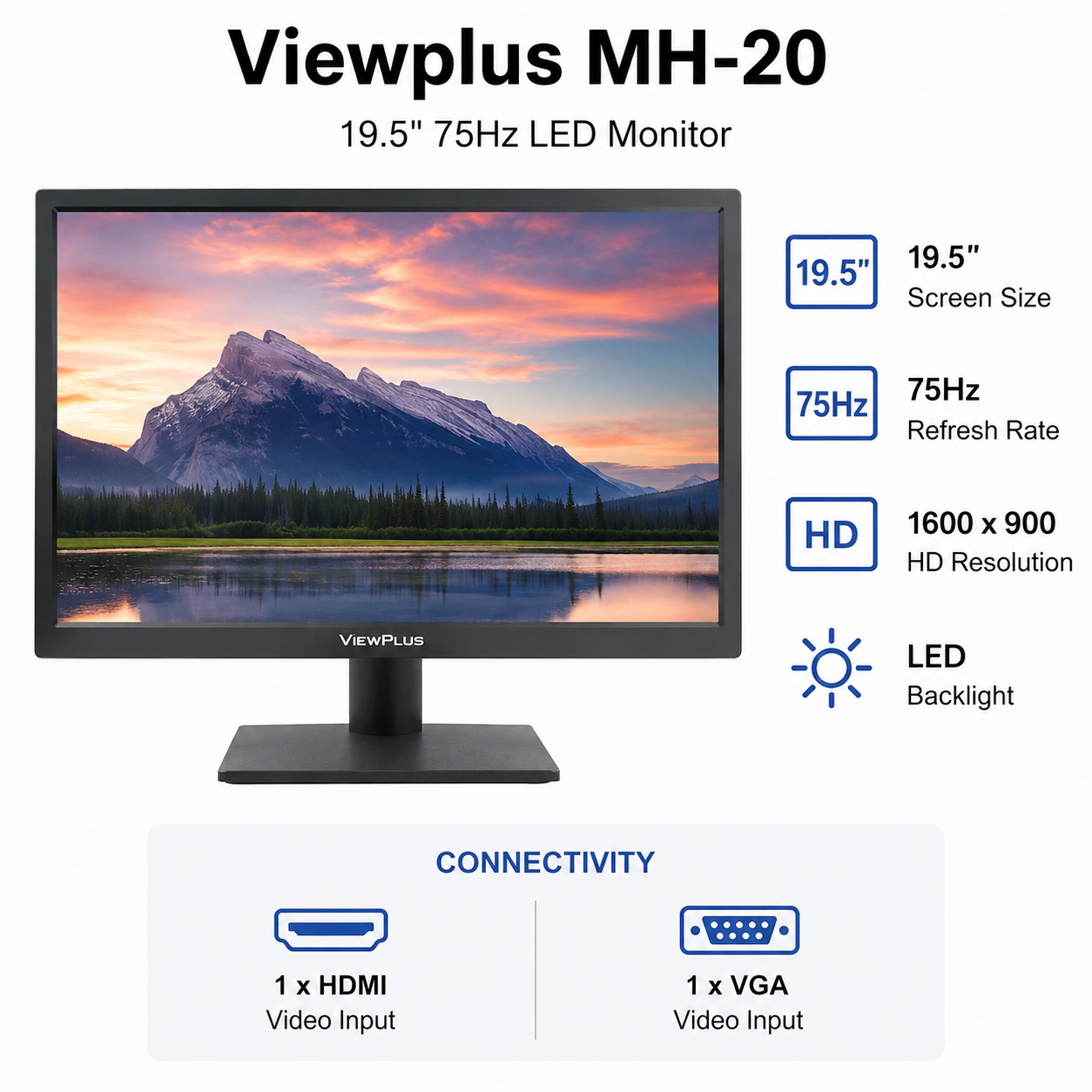Viewplus MH-20 19.5" 75Hz LED Monitor, 1*HDMI, 1*VGA (MH-20)