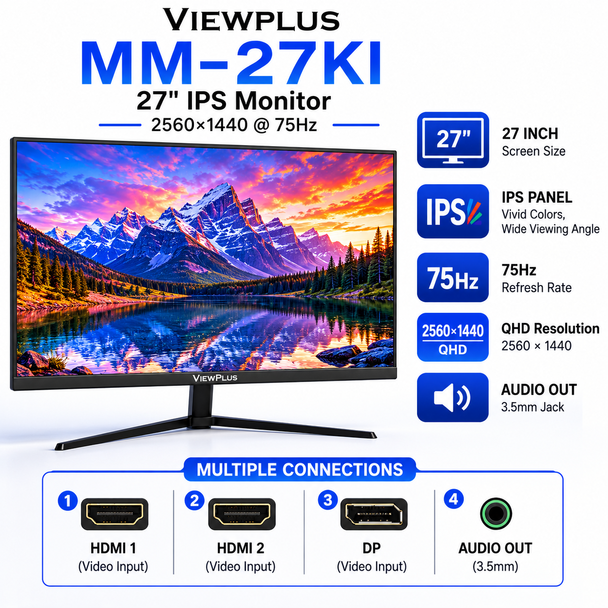 Viewplus MM-27KI 27" 2560*1440@75Hz IPS, HDMI*2+DP+AUDIO (MM-27KI)