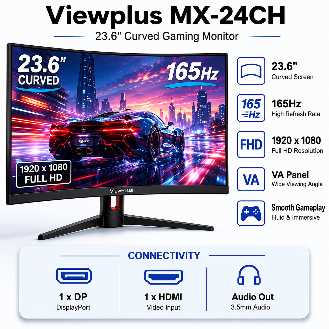 Viewplus MX-24CH 23.6" Curved 165Hz 1920*1080, DP+HDMI+Audio (MX-24CH)