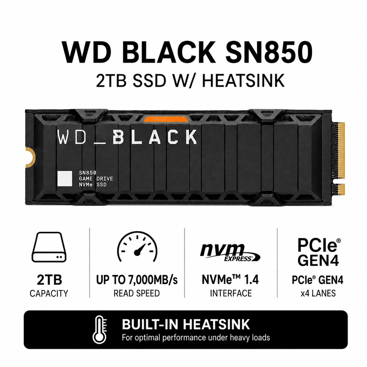 WD BLACK SN850 2TB SSD W/ HEATSINK (WDS200T1XHE)