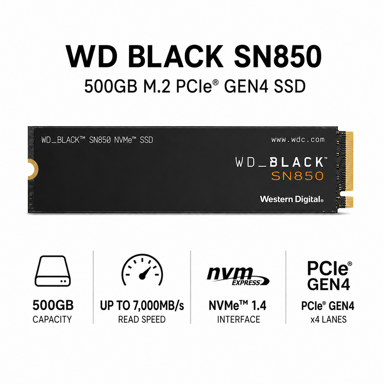 WD BLACK SN850 500GB M.2 PCIe GEN4 SSD (WDS500G1X0E)