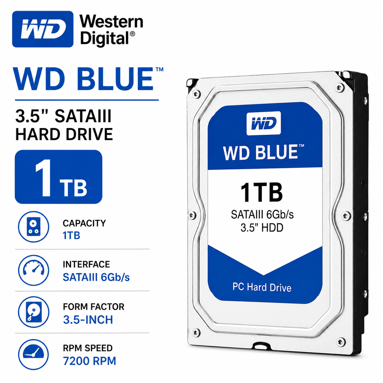 WD BLUE 3.5" 1TB SATAIII HDD (WD10EZEX)