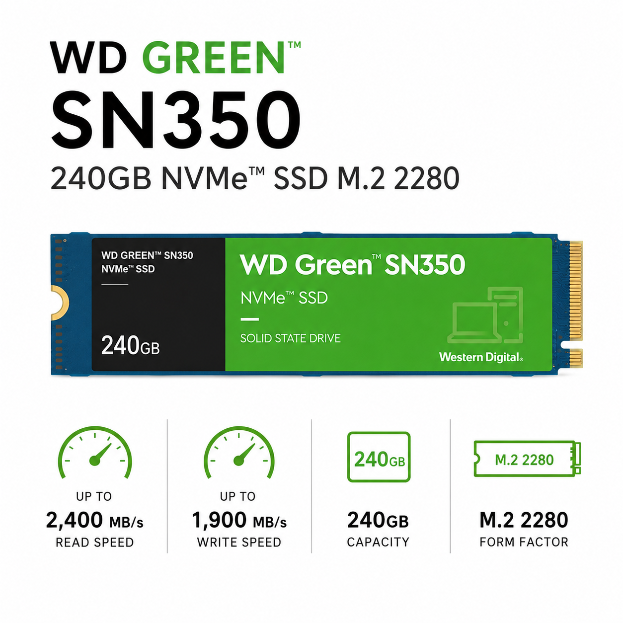 WD GREEN SN350 240GB NVMe M.2 2280 SSD (WDS240G2G0C)