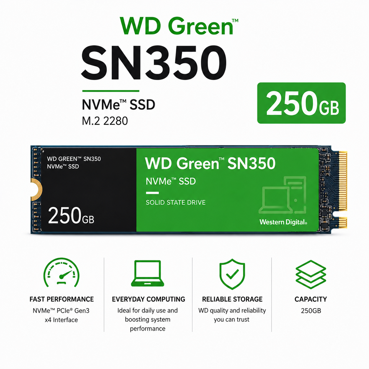 WD GREEN SN350 250GB NVMe M.2 2280 SSD (WDS250G2G0C)