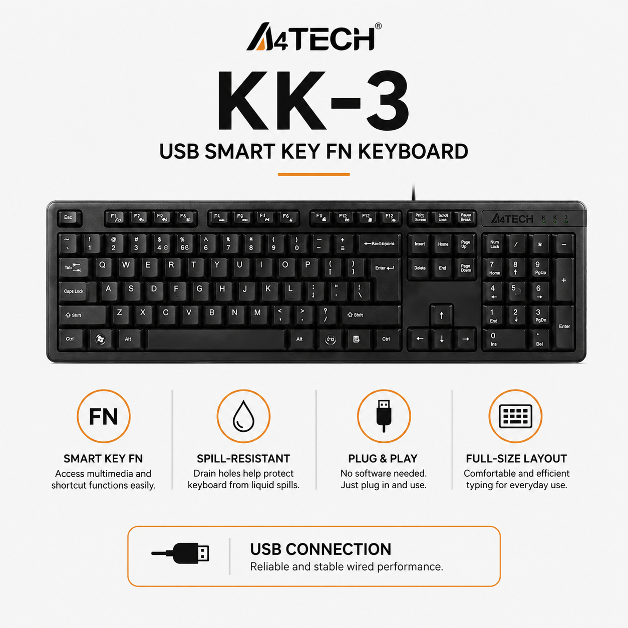 A4Tech KK-3 USB Smart Key FN Keyboard (KK-3)