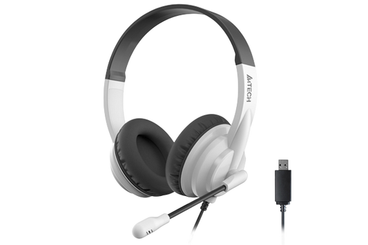 A4Tech HU-10 Noise Cancelling Rotatable Mic. Boom Light-Weight USB Wired Headset White