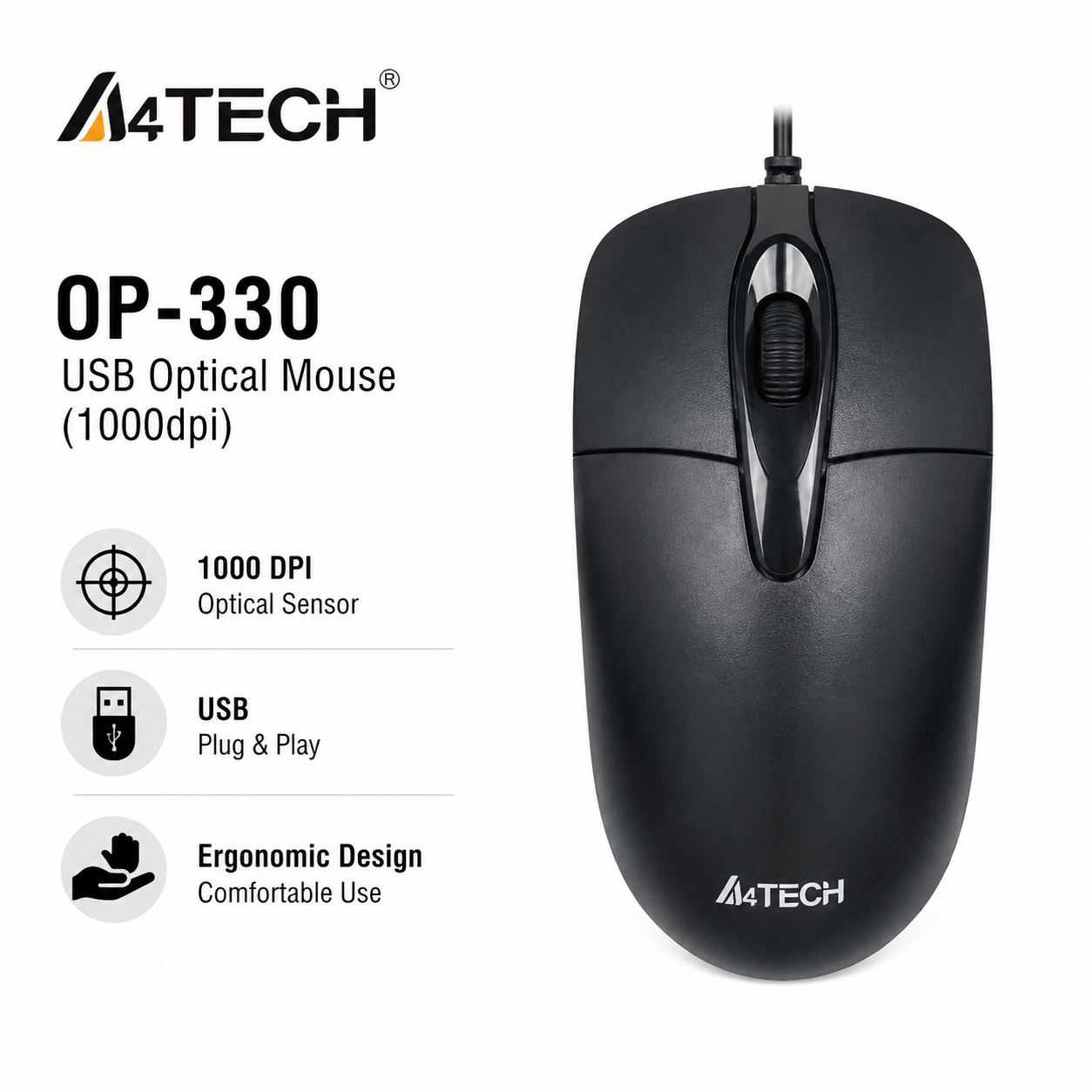 A4tech OP-330 USB Optical Mouse (1000dpi) (OP-330)