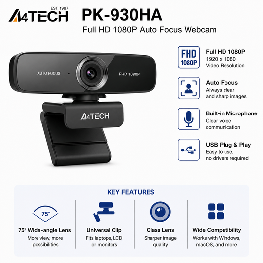 A4tech PK-930HA Black Full HD 1080P Auto Focus Webcam USB (PK-930HA)